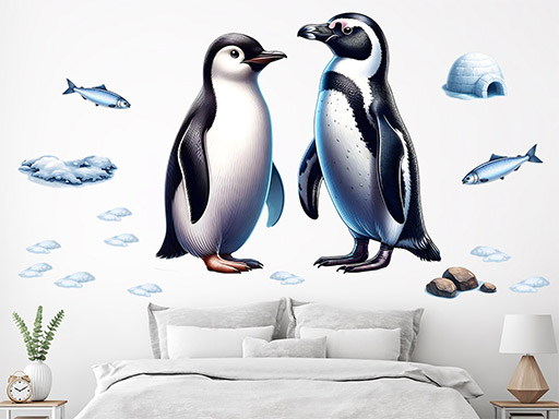 Roztomilí tučniaky samolepky na stenu, Roztomilí tučniaky nálepky na stenu, Roztomilí tučniaci dekorácie na stene, Roztomilí tučniaci tapety na stene