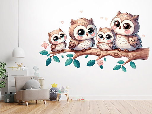 rozverné sovičky samolepky na stenu, rozverné sovičky nálepky na stenu, rozverné sovičky dekorácie na stene, rozverné sovičky tapety na stene