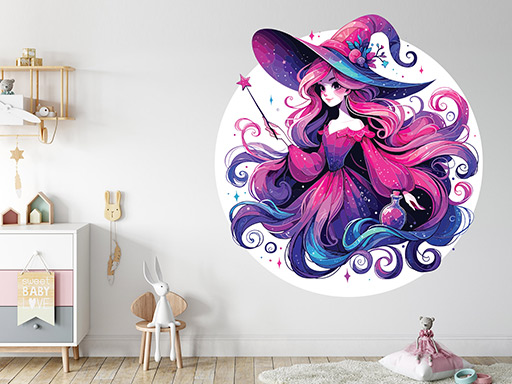 Růžová kouzelnice samolepky na zeď, Růžová kouzelnice samolepka na stěnu, Růžová kouzelnice nálepky na zeď, Růžová kouzelnice nálepky na stěnu