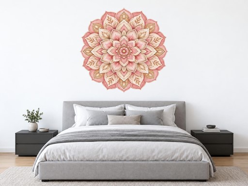 Růžová mandala samolepky na zeď, Růžová mandala tapety na zeď, Růžová mandala dekorace na zeď, Růžová mandala nálepky na zeď