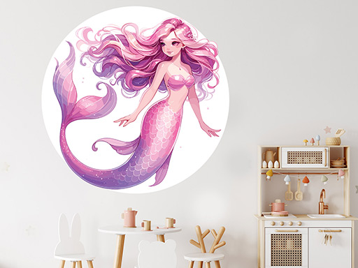 Růžová mořská víla samolepka na zeď, Růžová mořská víla nálepky na zeď, Růžová mořská víla dekorace na stěnu, Růžová mořská víla samolepící dekor na stěny, Růžová mořská víla samolepící tapety na zeď