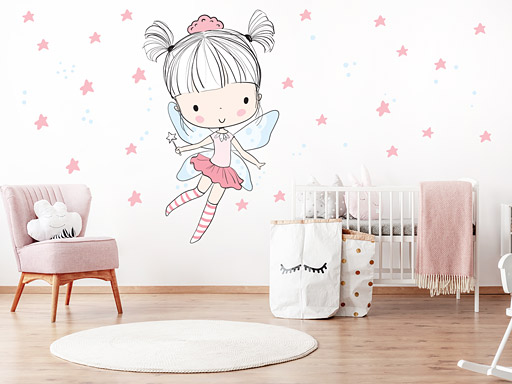 Ružová víla samolepky na stenu, Ružová víla nálepky na stenu, Ružová víla dekorácie na stenu, Ružová víla samolepiace nálepky na stenu