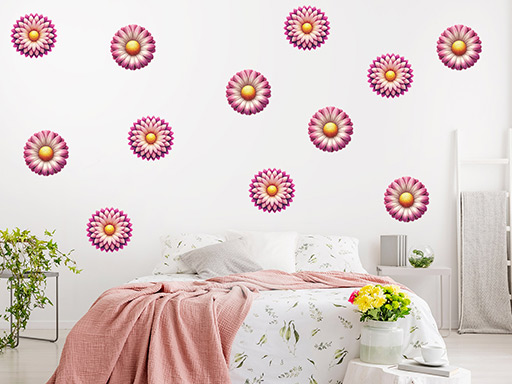 ružové kvety 12 ks samolepky na stenu, ružové kvety 12 ks nálepky na stenu, ružové kvety 12 ks dekorácie na stenu, ružové kvety 12 ks samolepiace nálepky na stenu