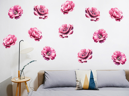 Ružové kvety samolepka na stenu, Ružové kvety nálepka na stenu, Ružové kvety samolepka na stenu, Ružové kvety samolepiaca nálepka na stenu, Ružové kvety samolepka na stenu