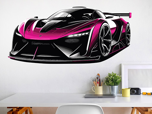 Růžový sporťák samolepky na zeď, Růžový sporťák nálepky na stěnu, Růžový sporťák dekorace na zdi, Růžový sporťák tapety na zdi