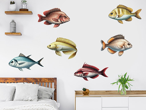 ryby samolepky na zeď, ryby dekorace na zeď, ryby nálepky na stěnu, ryby samolepící dekory na stěny