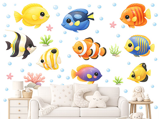 Ryby, rybky, rybky – nálepky na stenu, Ryby, rybky, rybky – samolepky na stenu, Ryby, rybky, rybky – dekorácie na stenu, Ryby, rybky, rybky – samolepiace nálepky na stenu, Ryby, rybky, rybky – textilné nálepky na stenu