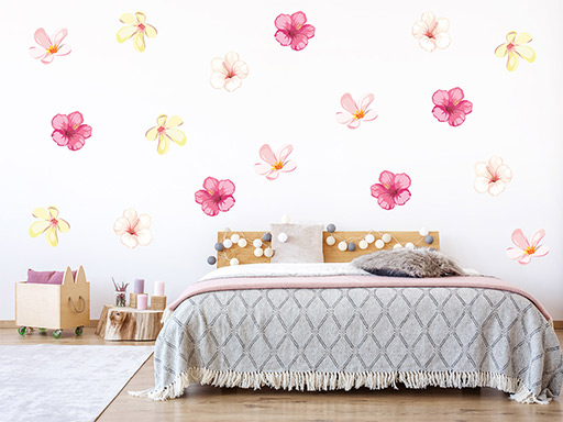 Sada 32 květů samolepky na zeď, Sada 32 květů nálepky na zeď, Sada 32 květů dekorace na zeď, Sada 32 květů samolepící nálepky na zeď