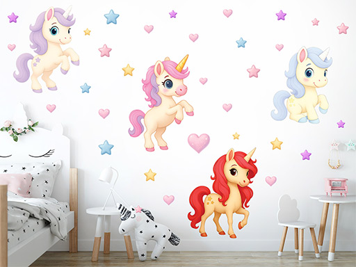 Sada jednorožcov samolepky na stenu, Sada jednorožcov nálepky na stenu pre deti, Sada jednorožcov detské dekorácie na stenu, Sada jednorožcov samolepiace nálepky na stenu
