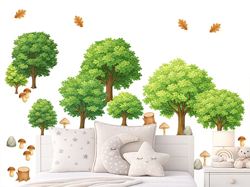 Sada nálepiek na stenu s motívom listnatých stromov, Sada tapiet na stenu s motívom listnatých stromov, Sada dekorácií na stenu s motívom listnatých stromov, Sada nálepiek na stenu s motívom listnatých stromov