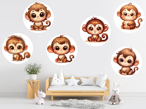 Sada opičiek samolepka na stenu, Sada opičiek nálepka na stenu pre deti, Sada opičiek dekorácia na stenu, Sada opičiek tapeta na stenu, Sada opičiek samolepka na stenu pre deti