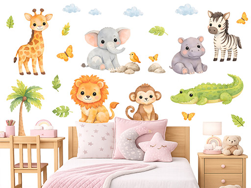 Nálepky na stenu so zvieratkami zo safari, samolepky na stenu so zvieratkami zo safari pre deti, detské dekorácie na stenu so zvieratkami zo safari, samolepiace nálepky na stenu so zvieratkami zo safari