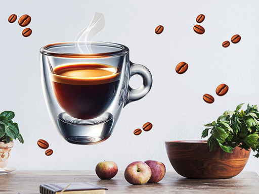 Šálek kávy espresso samolepka na zeď, Šálek kávy espresso nálepky na zeď, Šálek kávy espresso dekorace na stěnu, Šálek kávy espresso samolepící dekor na stěny, Šálek kávy espresso samolepící tapety na zeď