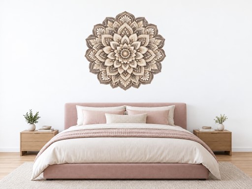 Šedobéžová květinová mandala samolepky na zeď, Šedobéžová květinová mandala tapety na zeď, Šedobéžová květinová mandala dekorace na zeď, Šedobéžová květinová mandala nálepky na zeď
