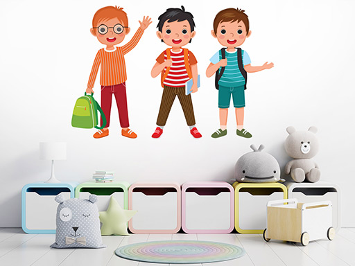 Školáci samolepka na zeď, Školáci nálepky na zeď, Školáci dekorace na stěnu, Školáci samolepící dekor na stěny, Školáci samolepící tapety na zeď