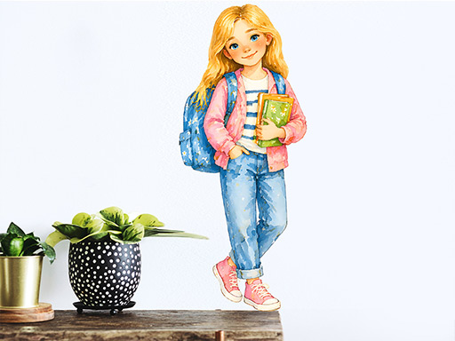 Nálepky na stenu s blondínkou v školskom uniforme, Tapety na stenu s blondínkou v školskom uniforme, Dekorácie na stenu s blondínkou v školskom uniforme, Nálepky na stenu s blondínkou v školskom uniforme