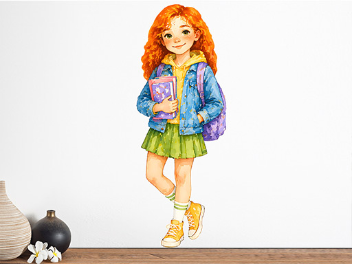 Nálepky na stenu s ryšavou školáčkou, Tapety na stenu s ryšavou školáčkou, Dekorácie na stenu s ryšavou školáčkou, Nálepky na stenu s ryšavou školáčkou