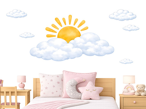 Nálepky na stenu Slnko a mraky, Samolepky na stenu Slnko a mraky, Dekorácie na stenu Slnko a mraky, Samolepiace nálepky na stenu Slnko a mraky
