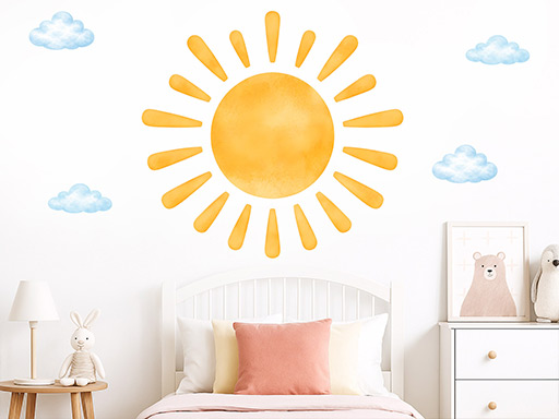 slunce samolepky na zeď, sluníčko nálepky na zeď, slunko dekorace na zeď, slunce samolepící nálepky na zeď
