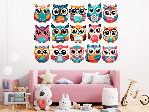 Sovičky samolepky na zeď, Sovičky nálepky na zeď pro děti, Sovičky dětské dekorace na zeď, Sovičky samolepící nálepky na zeď