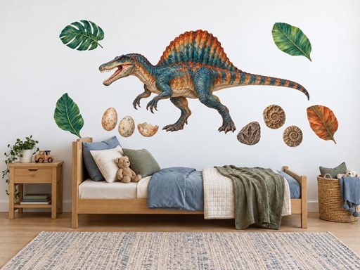 Spinosaurus s vejci a fosiliemi