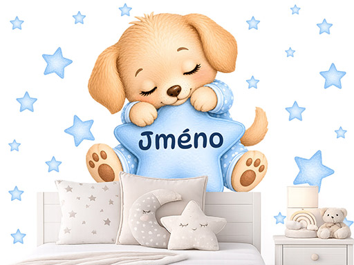 Šteniatko s hviezdičkou a menom Modrá