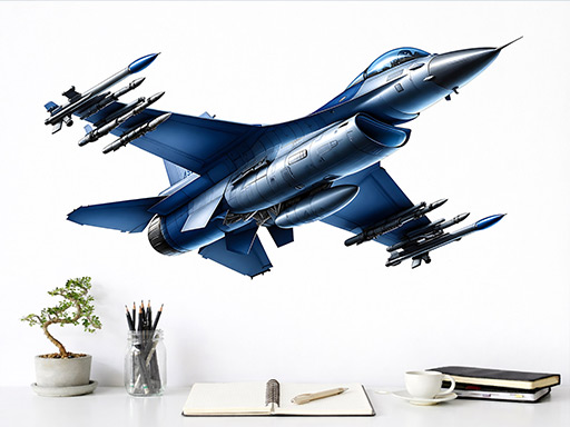 Stíhačka F16 samolepka na zeď, stíhačka F16 nálepky na zeď, stíhačka dekorace na stěnu, stíhačka nalepovací samolepky na zdi