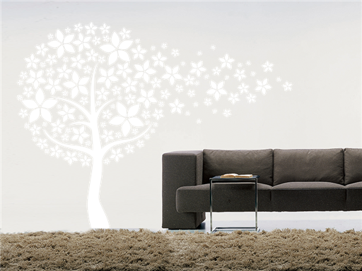 Strom a kvety vo vetre samolepka na stenu, storm a kvety nálepka na stenu, storm a kvety dekorácie na stenu, storm a kvety dekor na stenu
