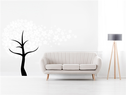 Strom s farebnými kvetmi vo vetre samolepky na stenu, Strom s farebnými kvetmi vo vetre nálepky na stenu, Strom s farebnými kvetmi vo vetre dekorácie na steny, Strom s farebnými kvetmi vo vetre samolepiace nástenné dekorácie