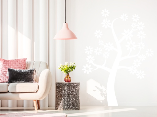 Strom s kvietkami samolepky na stenu, Strom s kvietkami nálepky na stenu, Strom s kvietkami dekorácie na stene, Strom s kvietkami tapety na stene