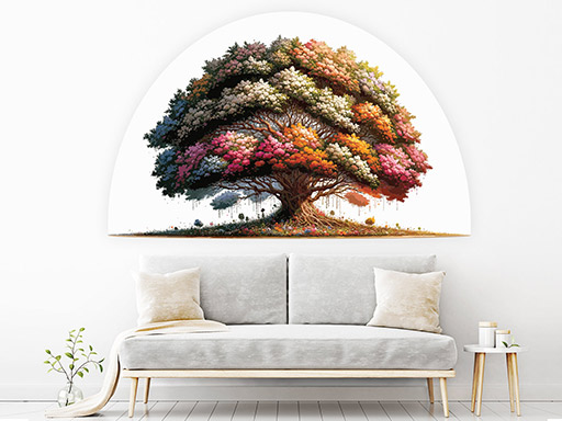 Strom s mnoha květy samolepky na zeď, Strom s mnoha květy nálepky na stěnu, Strom s mnoha květy dekorace na zdi, Strom s mnoha květy tapety na zdi