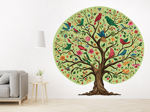 Strom s ptáčky samolepky na zeď, Strom s ptáčky dekorace na zeď, Strom s ptáčky samolepící dekorace na zdi, Strom s ptáčky nálepky na stěnu