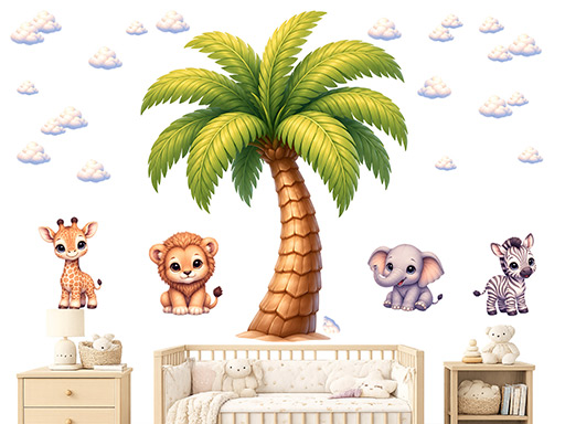 Nálepky na stenu v štýle Disney Safari s motívom palmy, Tapety na stenu v štýle Disney Safari s motívom palmy, Dekorácie na stenu v štýle Disney Safari s motívom palmy, Nálepky na stenu v štýle Disney Safari s motívom palmy