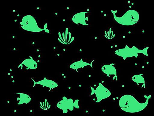 Svítící mořská zvířátka samolepky na zeď, Svítící mořská zvířátka nálepky na zeď, Svítící mořská zvířátka dekorace na zeď, Svítící mořská zvířátka samolepící nálepky na zeď