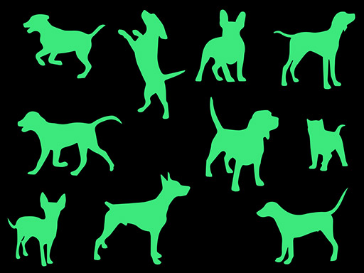 Svietiaci psíci samolepky na stenu, Svietiaci psíci nálepky na stenu, Svietiaci psíci dekorácie na stenu, Svietiaci psíci samolepiace nálepky na stenu