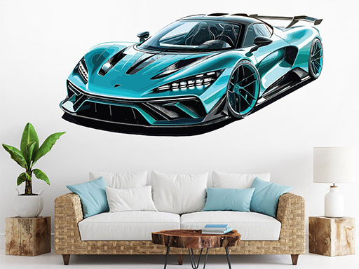 Tyrkysový športiak samolepky na stenu, Tyrkysový športiak nálepky na stenu, Tyrkysový športiak dekorácie na stene, Tyrkysový športiak tapety na stene