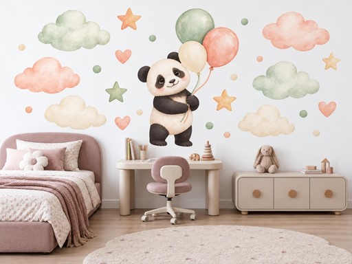 Usměvavá panda s balonky