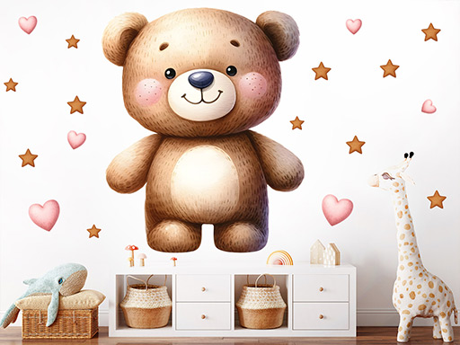 Usměvavý medvídek samolepka na zeď, Usměvavý medvídek nálepka na zeď, Usměvavý medvídek dětská dekorace na zeď, Usměvavý medvídek samolepící nálepka na zeď, Usměvavý medvídek samolepka na zeď pro děti