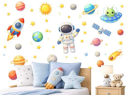Úžasný vesmír samolepky na zeď, Úžasný vesmír nálepky na zeď pro děti, Úžasný vesmír dětské dekorace na zeď, Úžasný vesmír samolepící nálepky na zeď