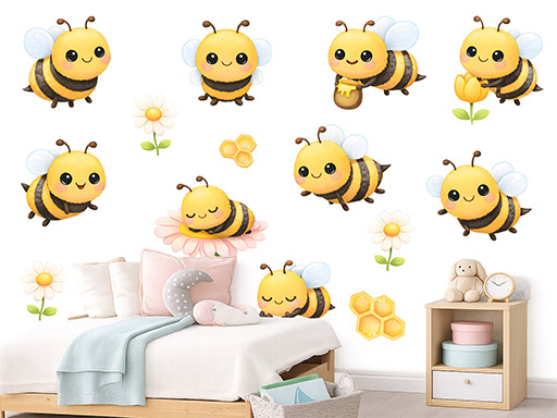Včely, včely, malé včely nálepky na stenu, Včely, včely, malé včely nálepky na stenu pre deti, Včely, včely, malé včely detské dekorácie na stenu, Včely, včely, malé včely samolepiace nálepky na stenu