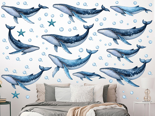 Veľryby samolepka na stenu, Veľryby nálepky na stenu, Veľryby dekorácie na stenu, Veľryby samolepiace dekor na steny, Veľryby samolepiace tapety na stenu