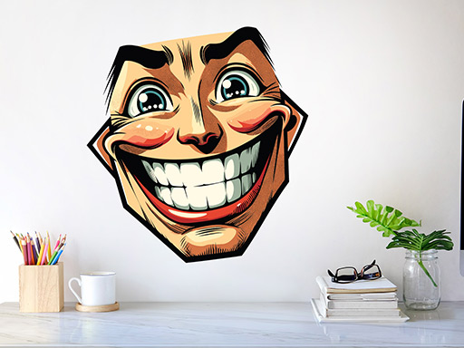 Veselý tvár samolepky na stenu, Veselý tvár nálepky na stenu, Veselý tvár dekorácie na stenu, Veselý tvár samolepiace nálepky na stenu