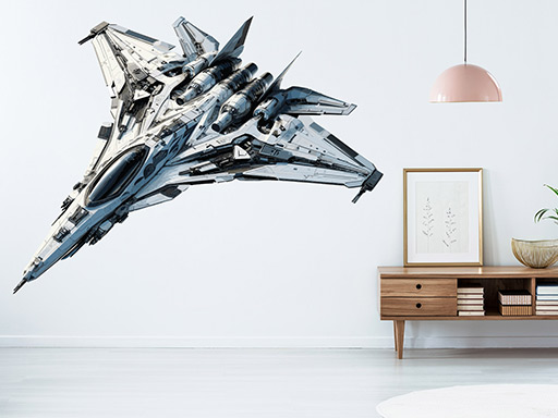 Vesmírná stíhačka samolepky na zeď, Vesmírná stíhačka nálepky na stěnu, Vesmírná stíhačka dekorace na zdi, Vesmírná stíhačka tapety na zdi