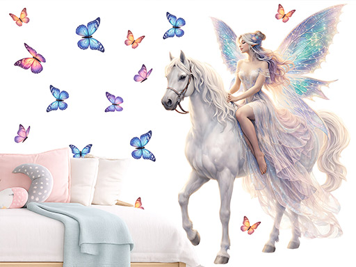 Nálepky na stenu s motívom víly na koni, Tapety na stenu s motívom víly na koni, Dekorácie na stenu s motívom víly na koni, Nálepky na stenu s motívom víly na koni