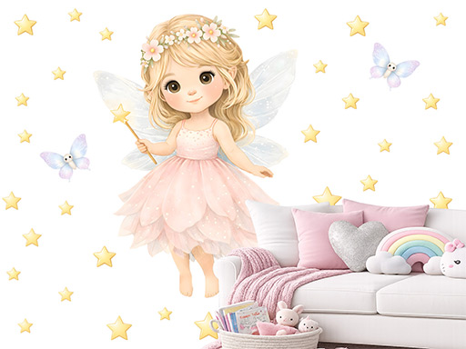 Víla s kouzelnou hůlkou samolepky na zeď, Víla s kouzelnou hůlkou nálepky na stěnu, Víla s kouzelnou hůlkou dekorace na zdi, Víla s kouzelnou hůlkou tapety na zdi