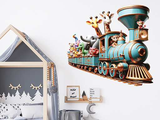 Vláček se zvířátky z cirkusu samolepka na zeď, Vláček se zvířátky z cirkusu nálepka na zeď, Vláček se zvířátky z cirkusu dětská dekorace na zeď, Vláček se zvířátky z cirkusu samolepící nálepka na zeď, Vláček se zvířátky z cirkusu samolepka na zeď pro děti