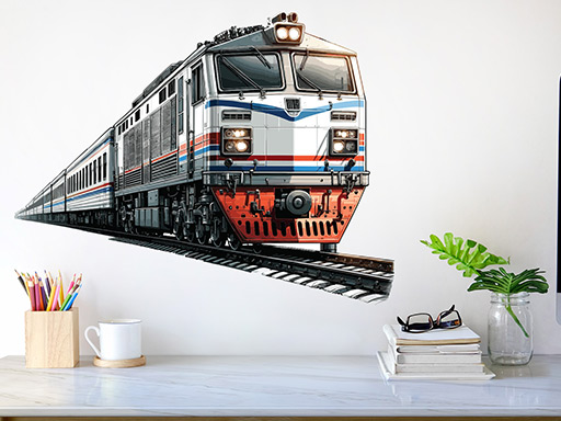 Vlak s vagony samolepky na zeď, Vlak s vagony nálepky na zeď pro děti, Vlak s vagony dětské dekorace na zeď, Vlak s vagony samolepící nálepky na zeď