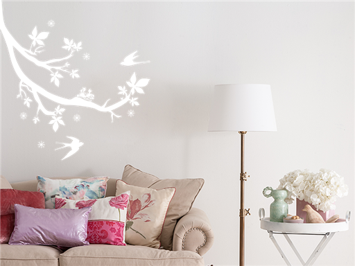 Nálepka na stenu Lastovičky na konári, Samolepky na stenu Lastovičky na konári, Dekorácia na stenu Lastovičky na konári, Samolepiaca dekorácia na stenu Lastovičky na konári, Samolepiaca tapeta Lastovičky na konári