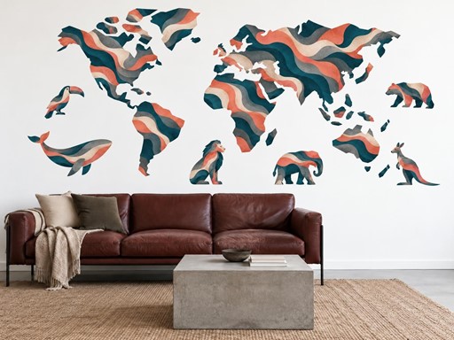Vlnitá mapa sveta so zvieratami