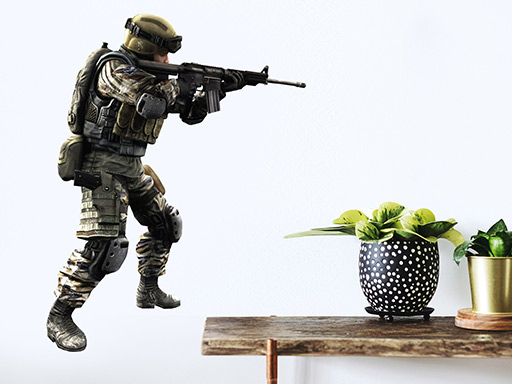 Voják samolepka na zeď, Voják nálepky na zeď, Voják dekorace na zeď, Voják tapety na stěnu, Voják samolepící dekor na zeď